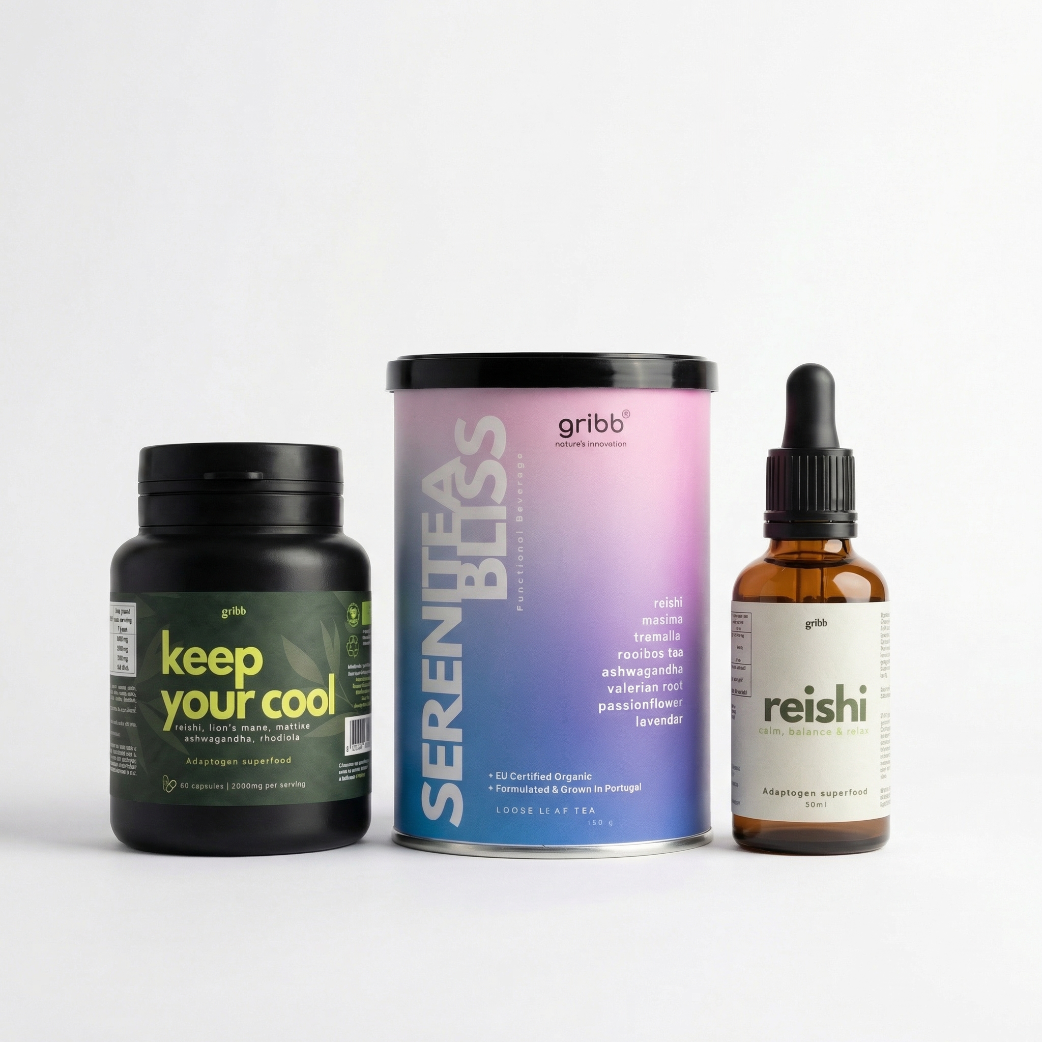 Three health and wellness products on a white background