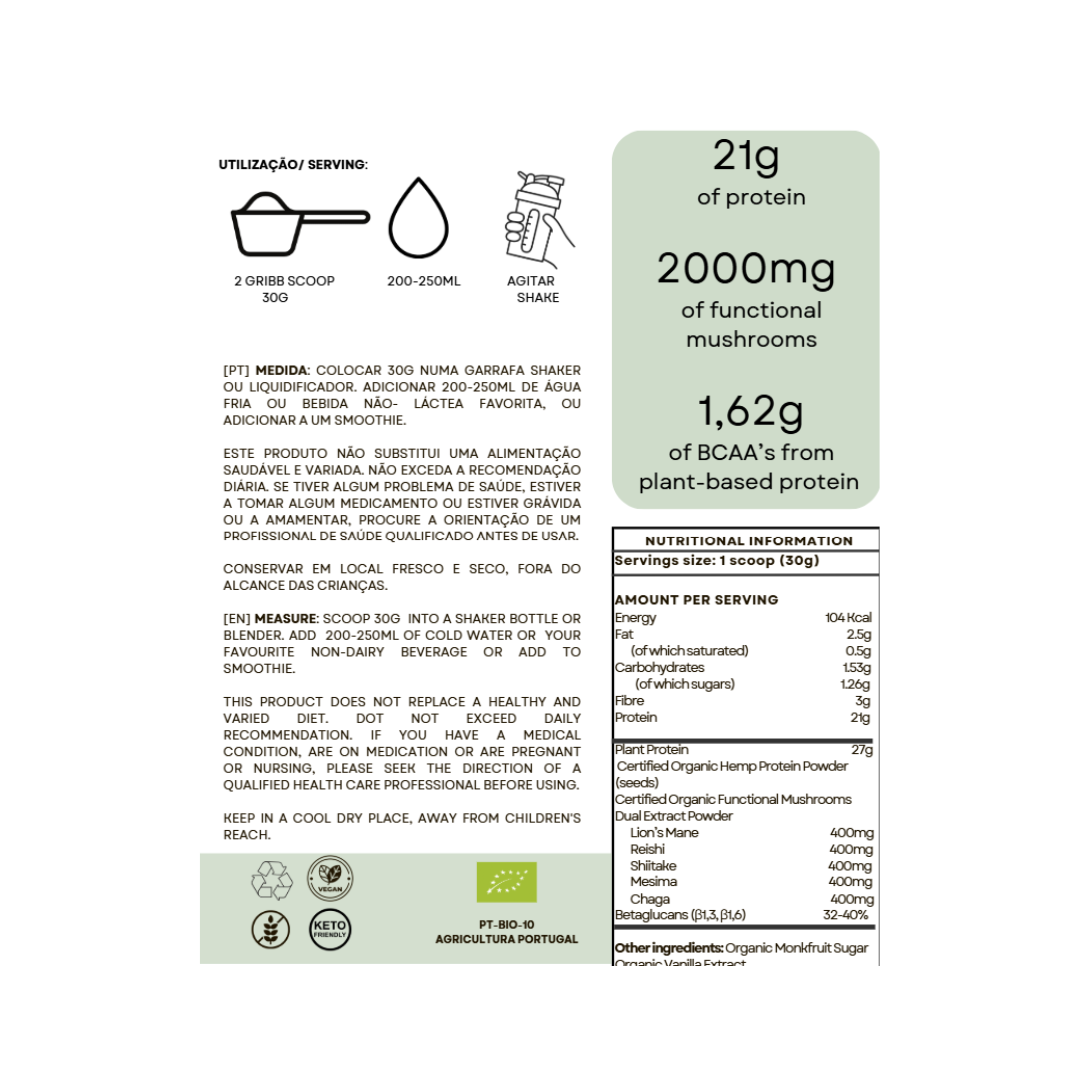 PROTEINA DE CANHAMO COM COGUMELOS FUNCIONAIS