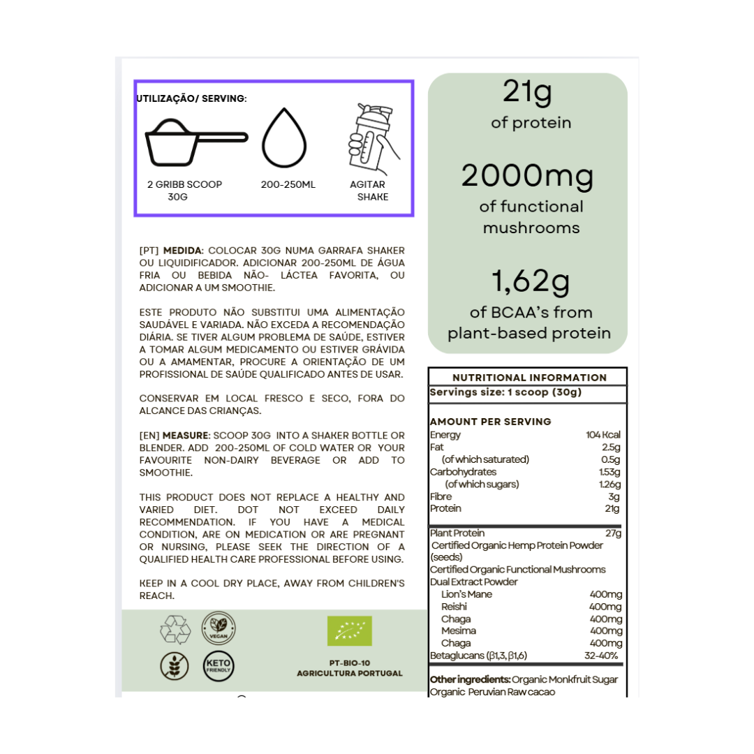 PROTEINA DE CANHAMO COM COGUMELOS FUNCIONAIS