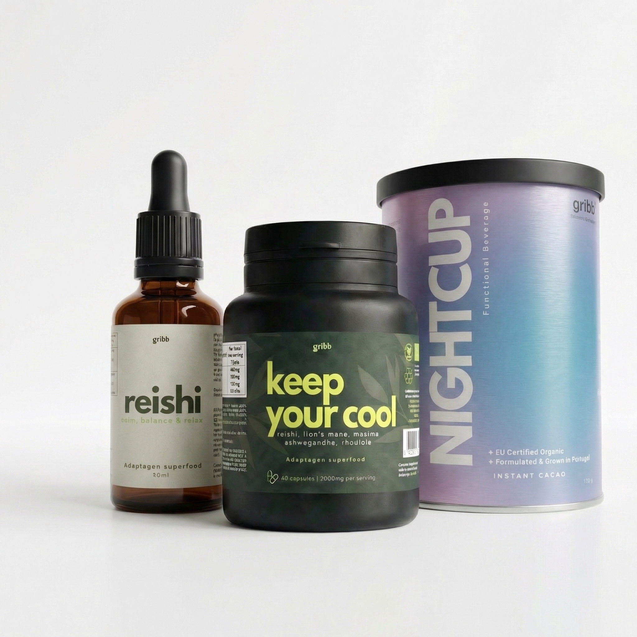 Three health and wellness products on a white background
